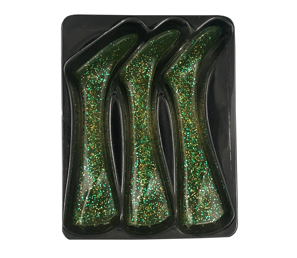 Headbanger Shad 22 Rep. tails, 3 pcs - Motoroil/Green